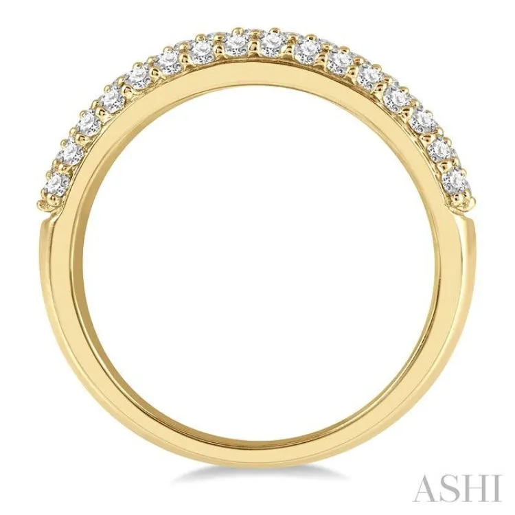 1/2 ctw Triple Row Pave Set Round Cut Diamond Band in 14K Yellow Gold