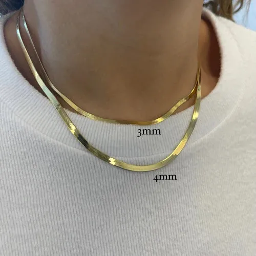 3mm White Gold Herringbone Chain Necklace