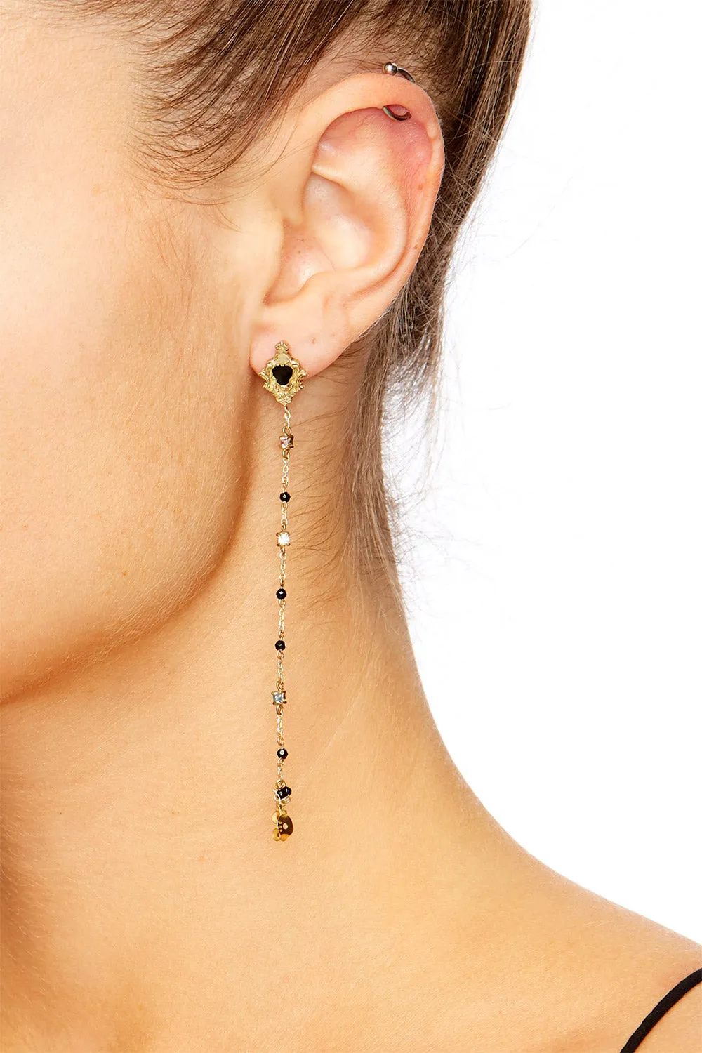 BEADED CHAIN STUDS GOLD BRASS