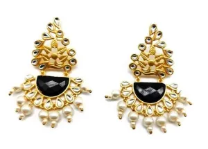 Black handmade designer brass pearl stone earrings