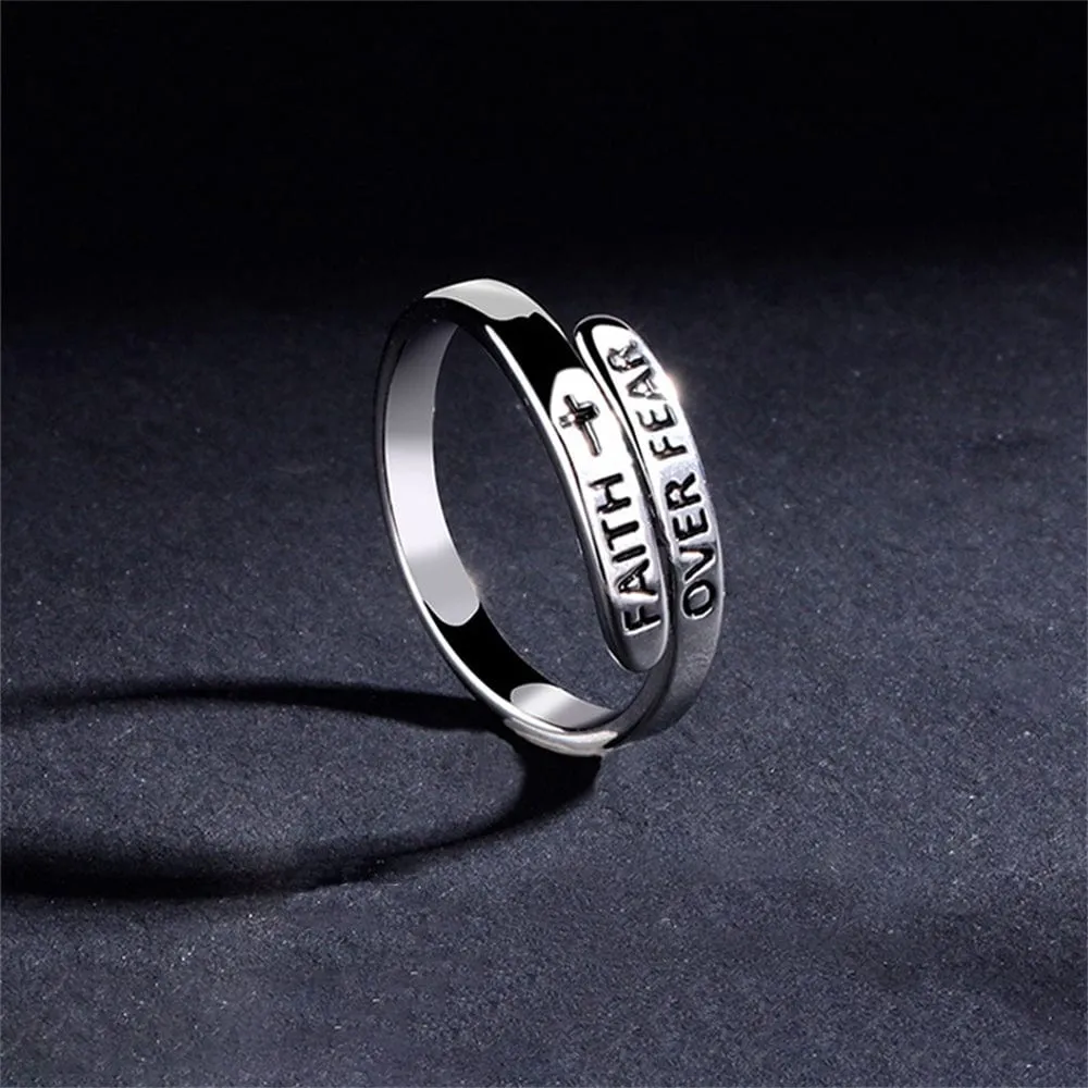 'Faith Over Fear' Religious Slogan Ring