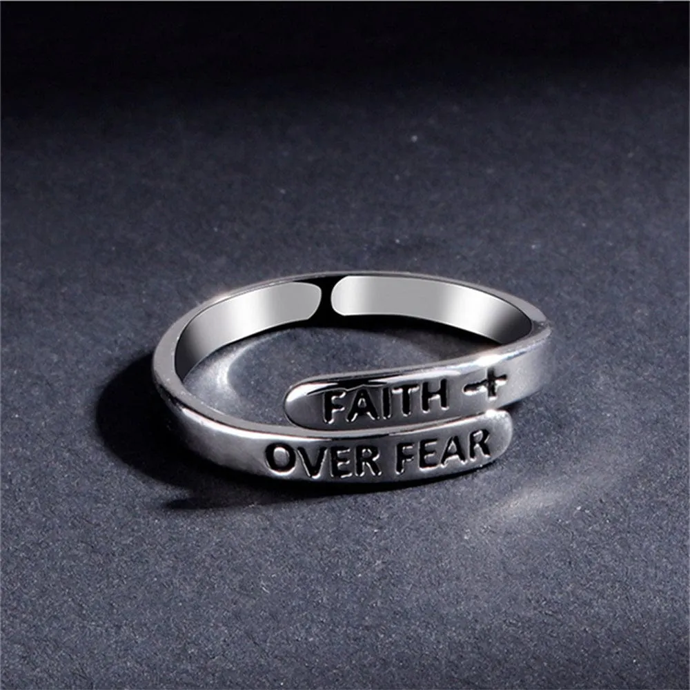 'Faith Over Fear' Religious Slogan Ring