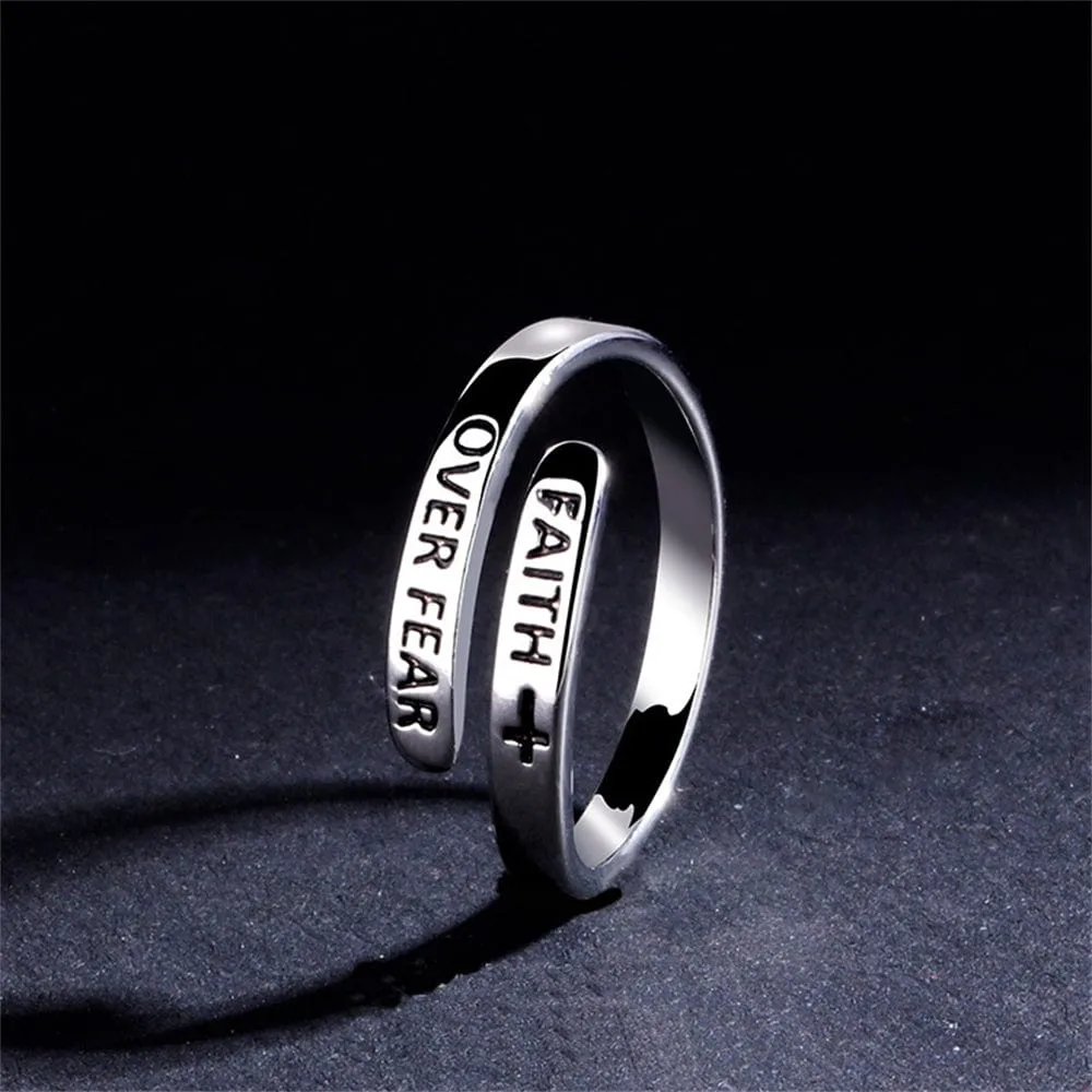 'Faith Over Fear' Religious Slogan Ring