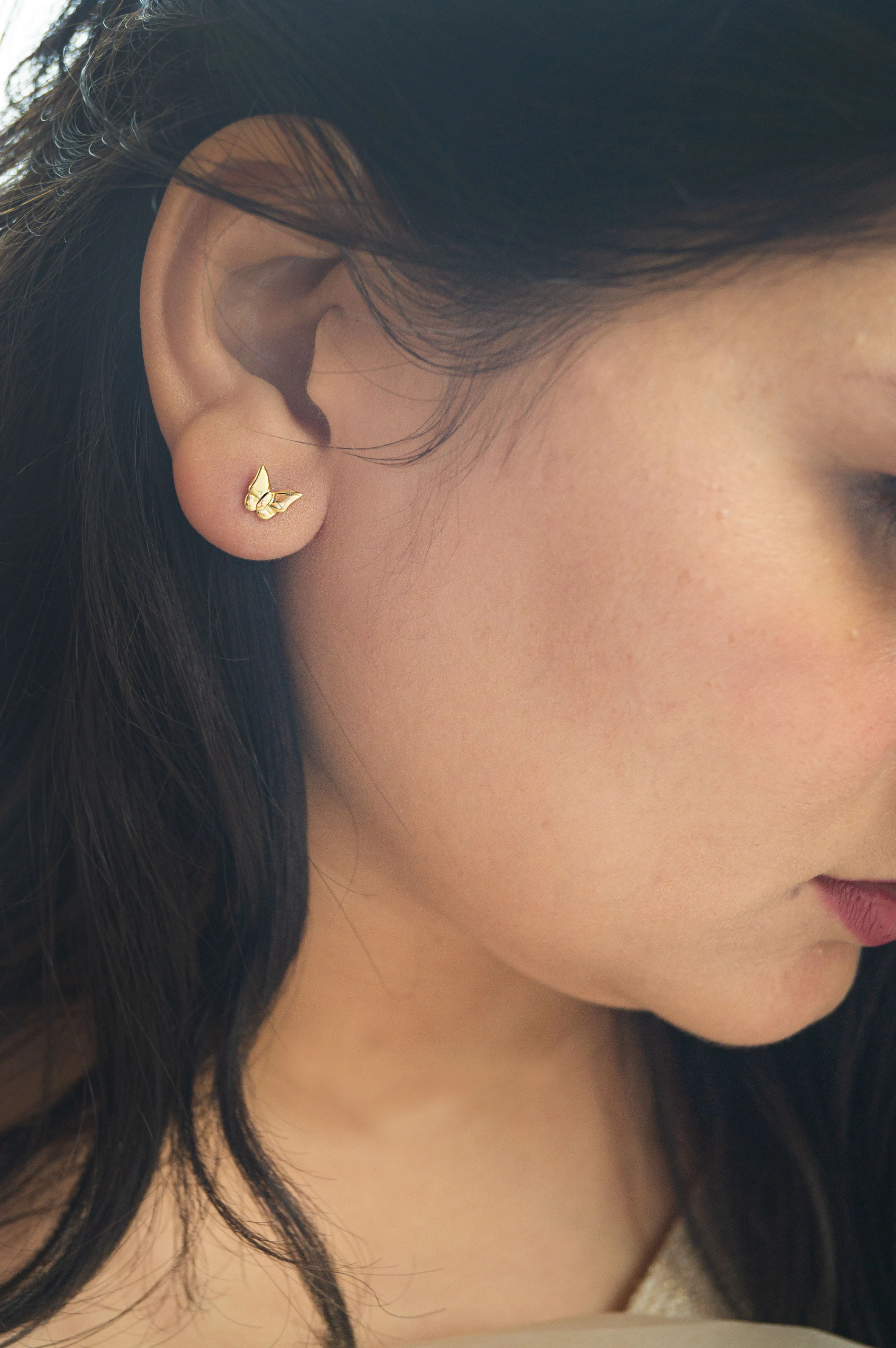 Fluttering Butterflies Gold Plated Sterling Silver Stud Earrings