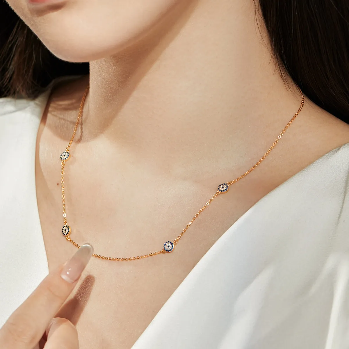 Lola Quartet Disc Evil Eye Necklace - Gold