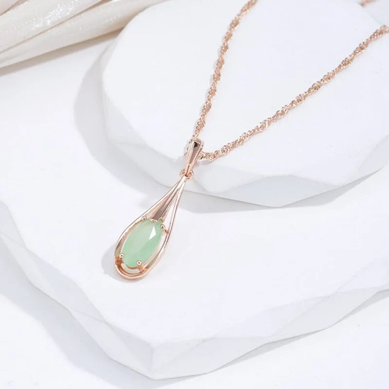 Natural Aventurine Zircon Drop Pendant Necklace