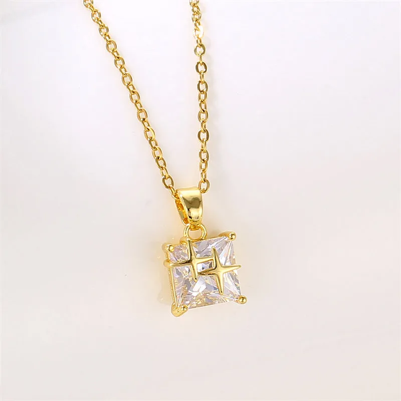 Natural Quadrilateral Geometric Stainless Steel Electroplating Necklaces