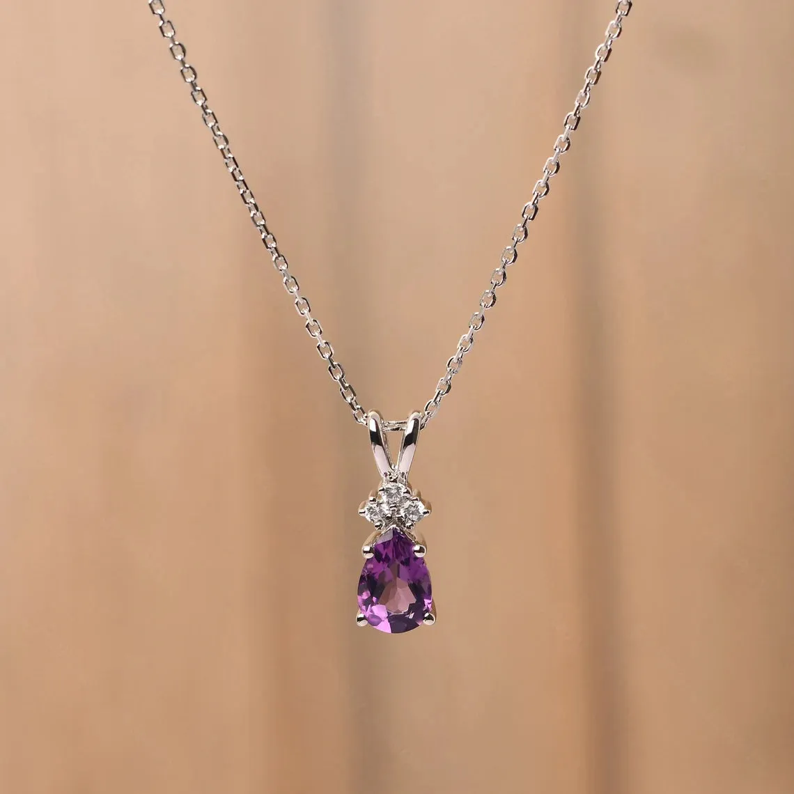 Natural Teardrop Cut Amethyst Solitaire Statement Pendant - 925 Sterling Silver Pendant