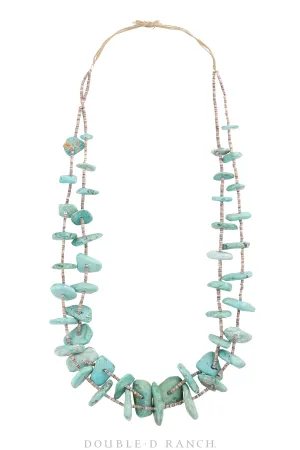 Necklace, Natural Stone, Tab, Turquoise, Double Strand, Vintage, Estate, Mid 20th Century, 1350