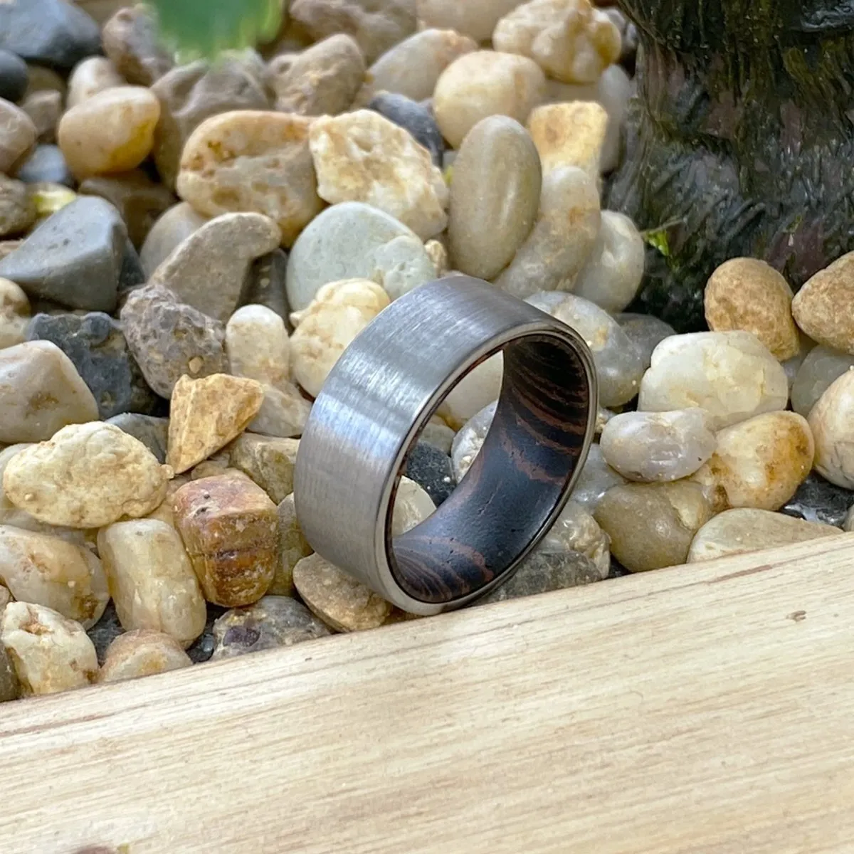 PRECIOUS | Wenge Wood, Silver Tungsten Ring, Brushed, Flat