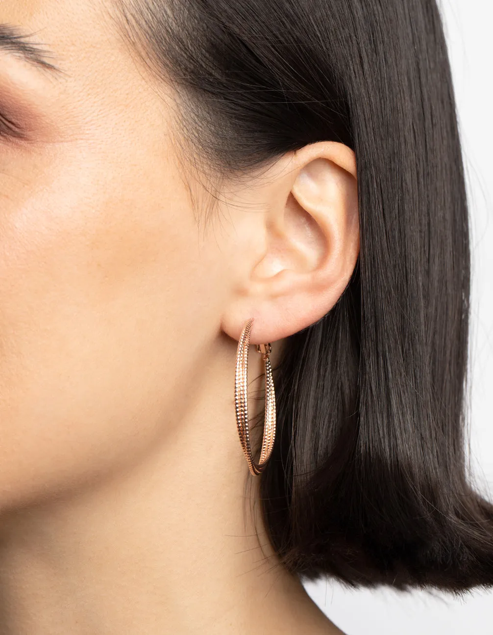 Rose Gold Textured Criss Cross Hoop Earrings