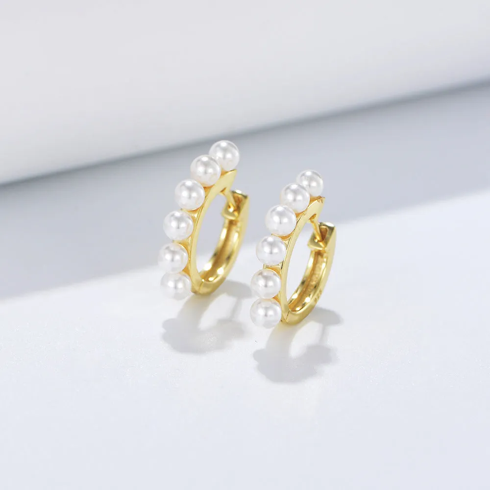 Row Pearls Sterling Silver Studs Earrings for Women