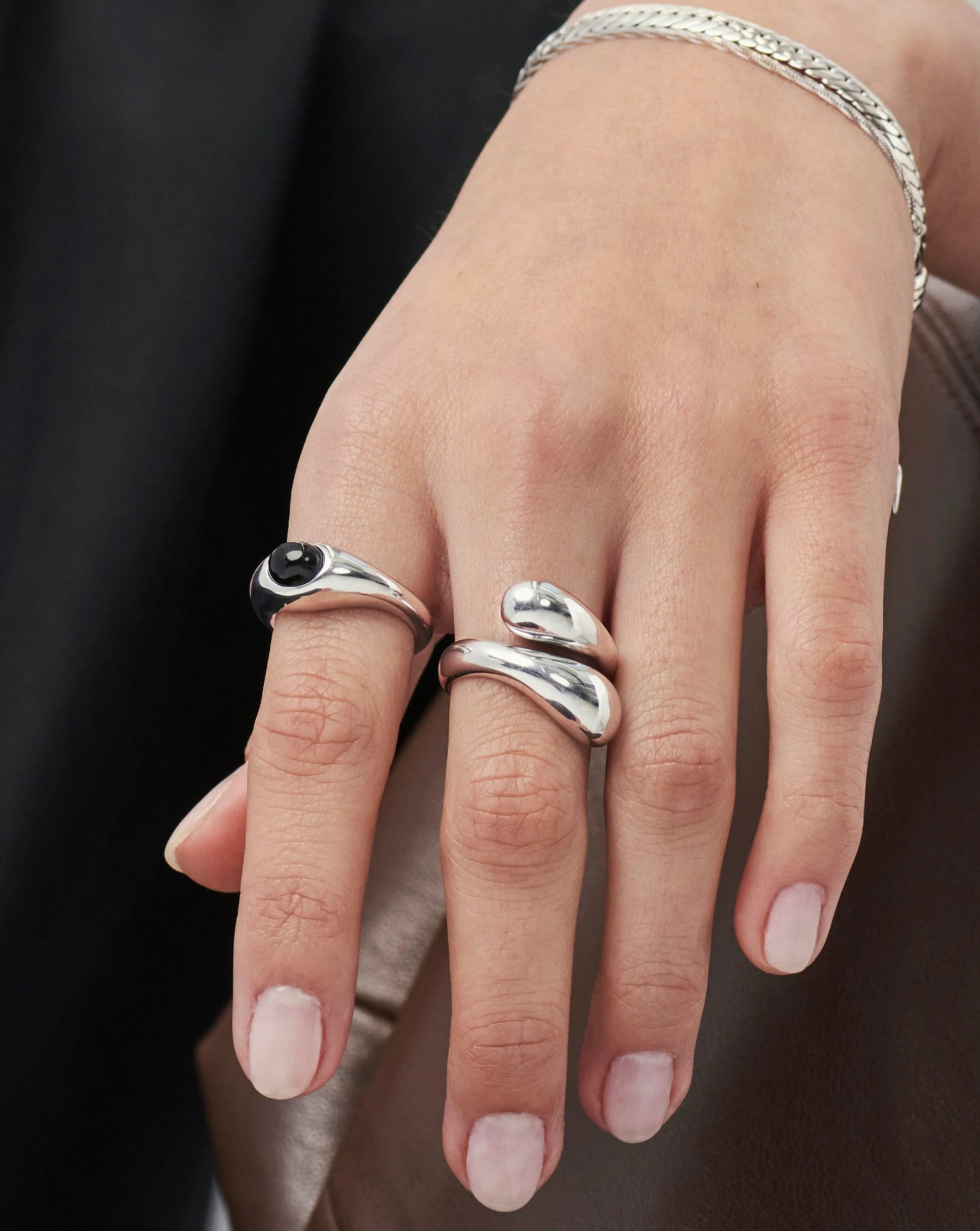 Savi Sculptural Gemstone Stacking Ring | Sterling Silver/Black Onyx