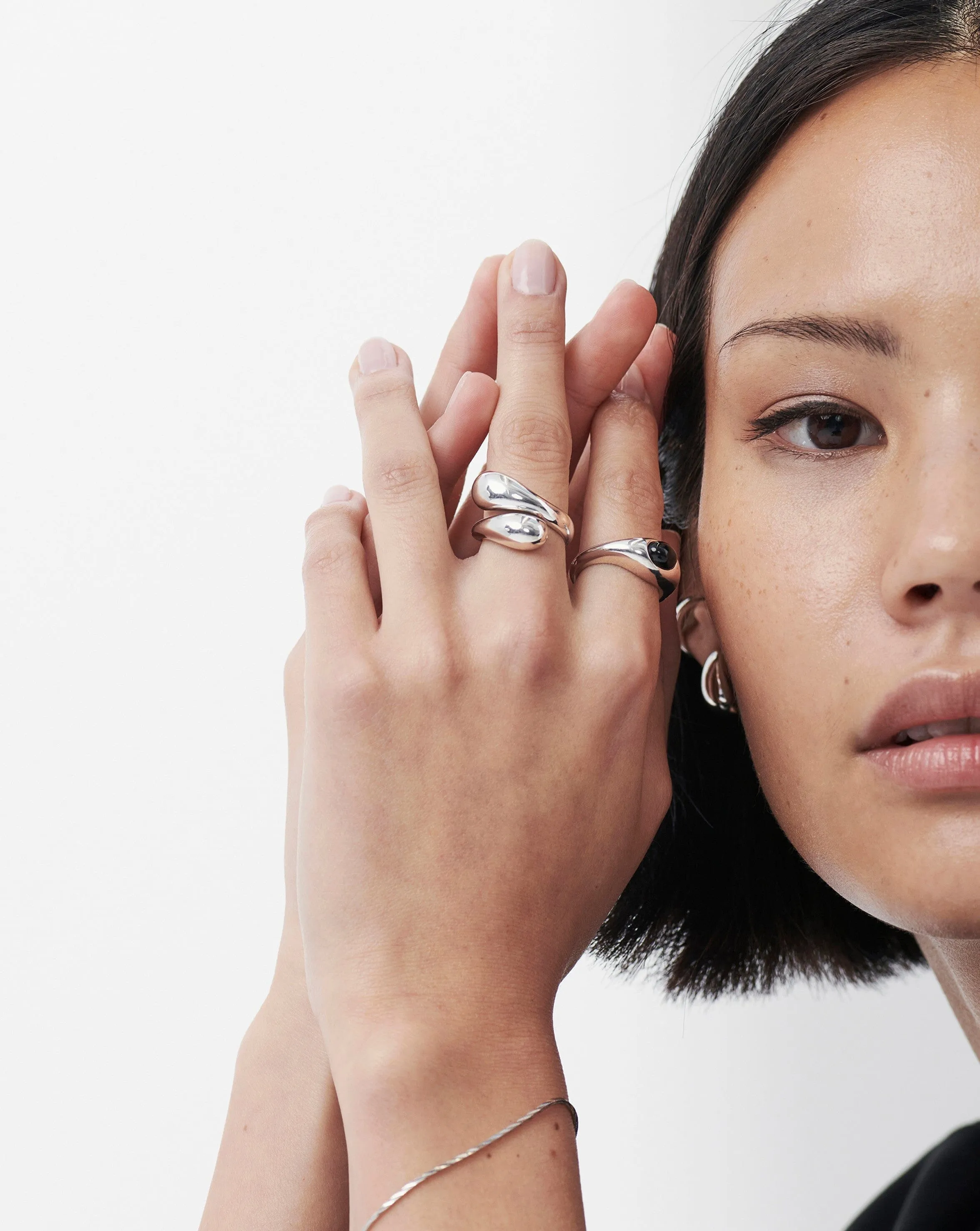 Savi Sculptural Gemstone Stacking Ring | Sterling Silver/Black Onyx